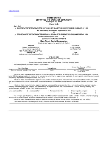 Thumbnail Main Street Capital
 10-Q Quarterly Report FY2025 