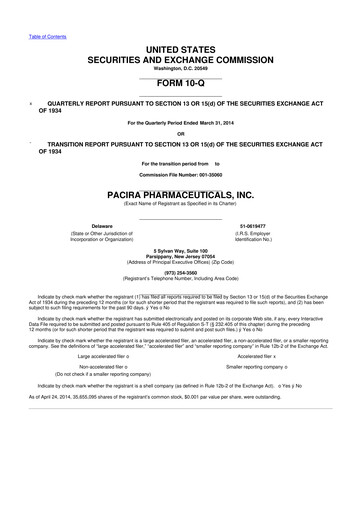 Vorschaubild Pacira Biosciences
 10-Q Quartalsbericht 2014 