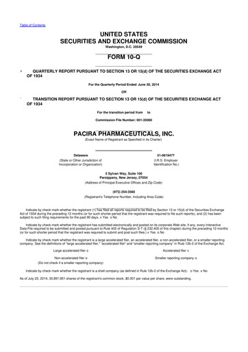 Vorschaubild Pacira Biosciences
 10-Q Quartalsbericht 2014 