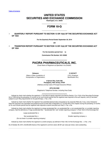 Vorschaubild Pacira Biosciences
 10-Q Quartalsbericht 2014 