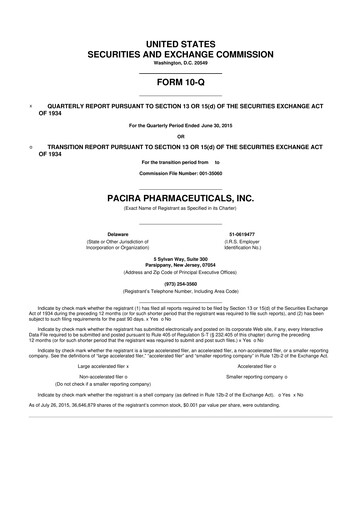 Vorschaubild Pacira Biosciences
 10-Q Quartalsbericht 2015 