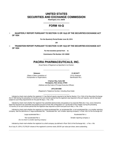 Vorschaubild Pacira Biosciences
 10-Q Quartalsbericht 2016 