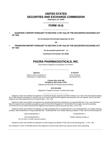Vorschaubild Pacira Biosciences
 10-Q Quartalsbericht 2016 