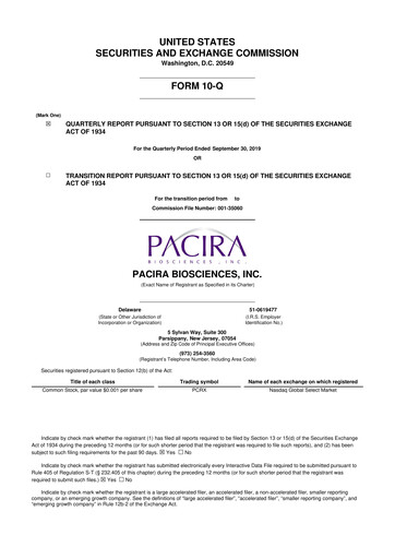 Vorschaubild Pacira Biosciences
 10-Q Quartalsbericht 2019 