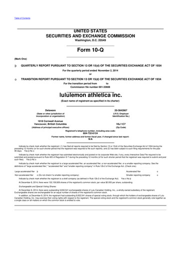 Thumbnail lululemon athletica 10-Q Quarterly Report FY2014 