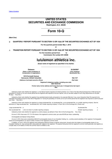 Thumbnail lululemon athletica 10-Q Quarterly Report FY2016 