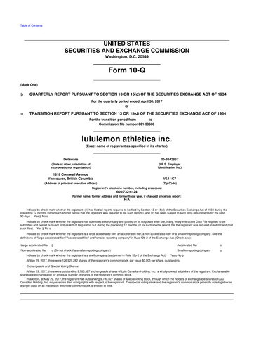 Thumbnail lululemon athletica 10-Q Quarterly Report FY2017 