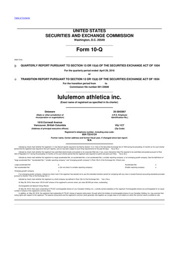 Thumbnail lululemon athletica 10-Q Quarterly Report FY2018 