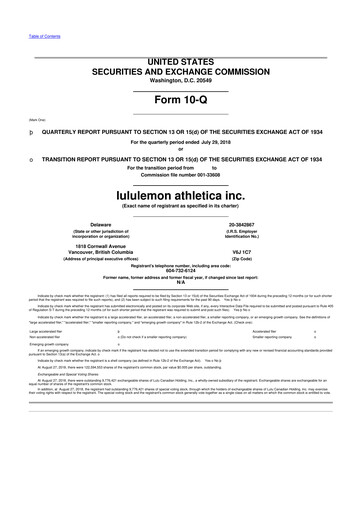 Thumbnail lululemon athletica 10-Q Quarterly Report FY2018 