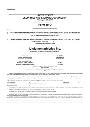 Thumbnail lululemon athletica 10-Q Quarterly Report FY2018 