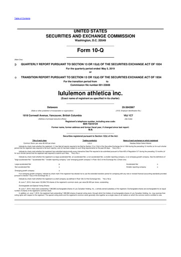 Thumbnail lululemon athletica 10-Q Quarterly Report FY2019 