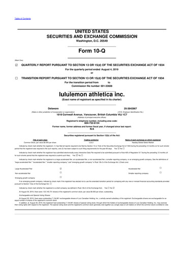 Thumbnail lululemon athletica 10-Q Quarterly Report FY2019 