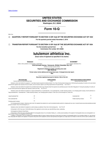 Thumbnail lululemon athletica 10-Q Quarterly Report FY2019 