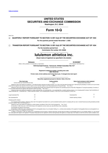 Thumbnail lululemon athletica 10-Q Quarterly Report FY2020 