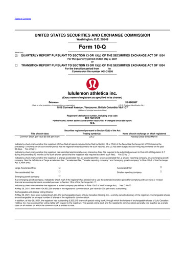 Thumbnail lululemon athletica 10-Q Quarterly Report FY2021 