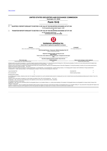 Thumbnail lululemon athletica 10-Q Quarterly Report FY2021 