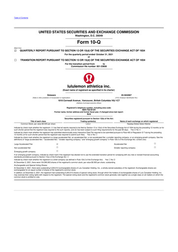 Thumbnail lululemon athletica 10-Q Quarterly Report FY2021 