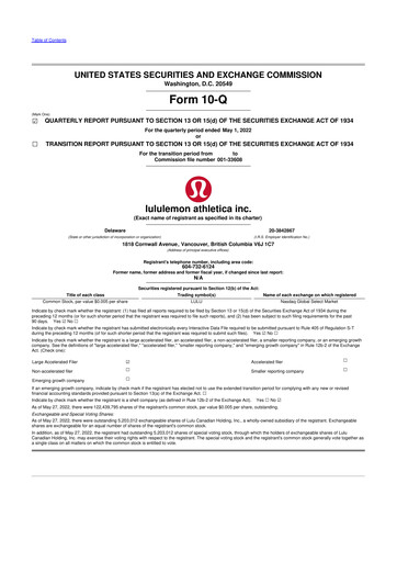 Thumbnail lululemon athletica 10-Q Quarterly Report FY2022 