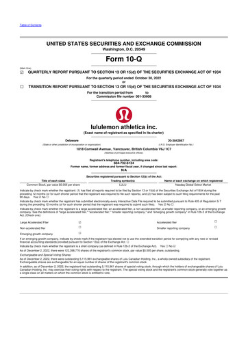 Thumbnail lululemon athletica 10-Q Quarterly Report FY2022 