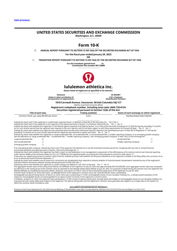 Thumbnail lululemon athletica 10-K Annual Report 2022