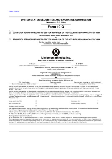 Thumbnail lululemon athletica 10-Q Quarterly Report FY2025 