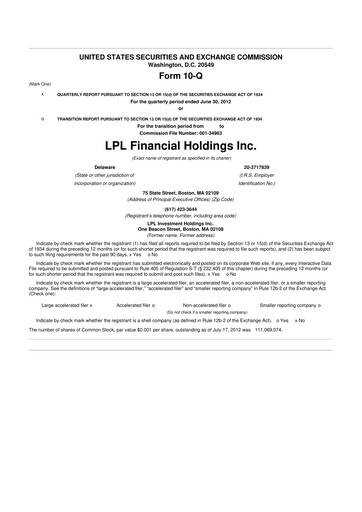 Thumbnail LPL Financial
 10-Q Quarterly Report FY2012 