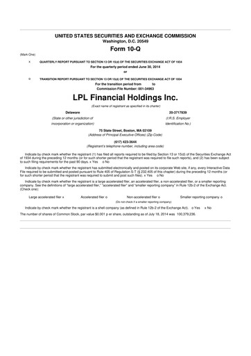 Thumbnail LPL Financial
 10-Q Quarterly Report FY2014 
