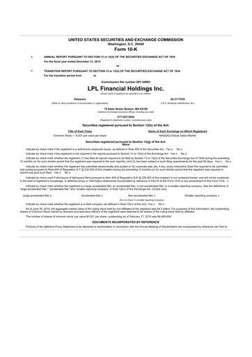 Thumbnail LPL Financial
 10-K Annual Report 2014