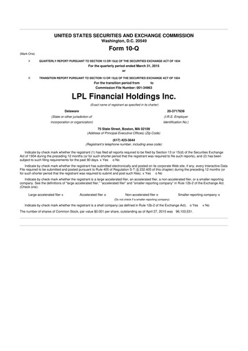 Thumbnail LPL Financial
 10-Q Quarterly Report FY2015 