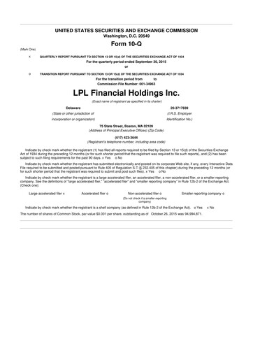 Thumbnail LPL Financial
 10-Q Quarterly Report FY2015 