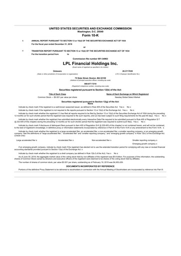 Thumbnail LPL Financial
 10-K Annual Report 2018