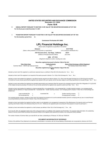 Thumbnail LPL Financial
 10-K Annual Report 2021