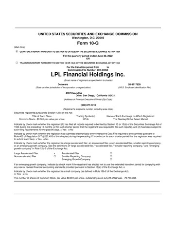 Thumbnail LPL Financial
 10-Q Quarterly Report FY2022 