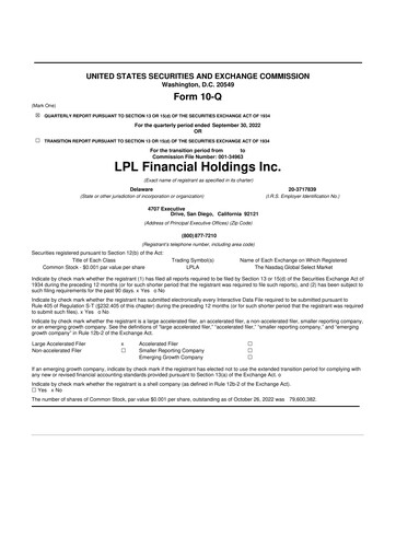 Thumbnail LPL Financial
 10-Q Quarterly Report FY2022 