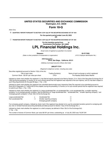 Thumbnail LPL Financial
 10-Q Quarterly Report FY2023 