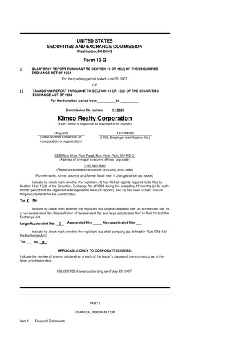 Thumbnail Kimco Realty
 10-Q Quarterly Report FY 