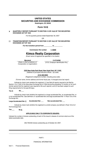 Thumbnail Kimco Realty
 10-Q Quarterly Report FY 