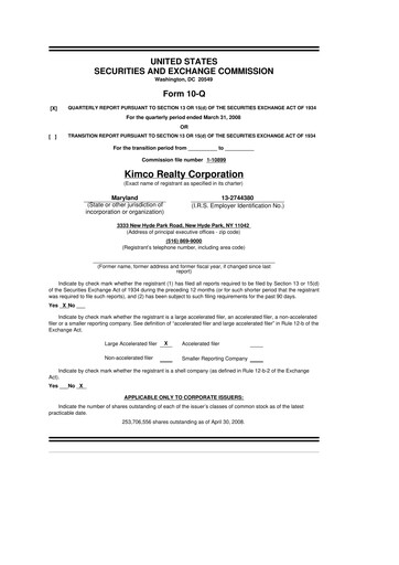 Thumbnail Kimco Realty
 10-Q Quarterly Report FY 