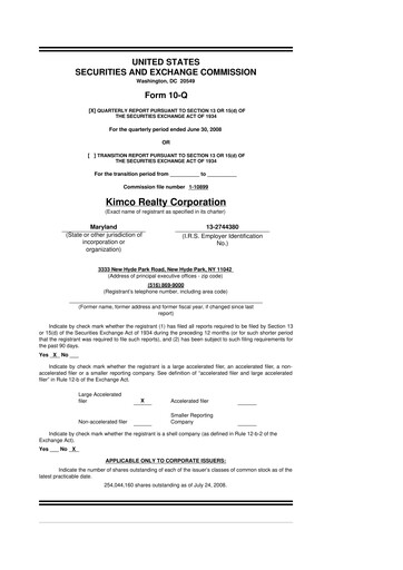 Thumbnail Kimco Realty
 10-Q Quarterly Report FY 