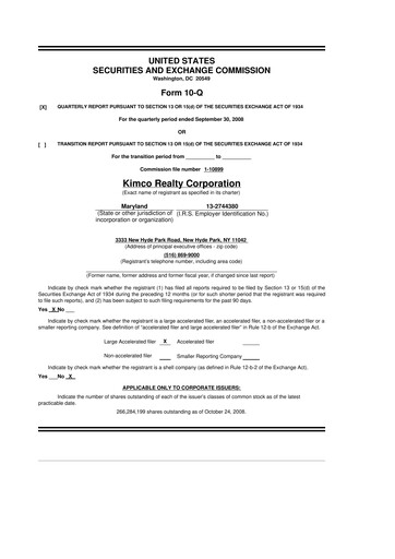 Thumbnail Kimco Realty
 10-Q Quarterly Report FY 