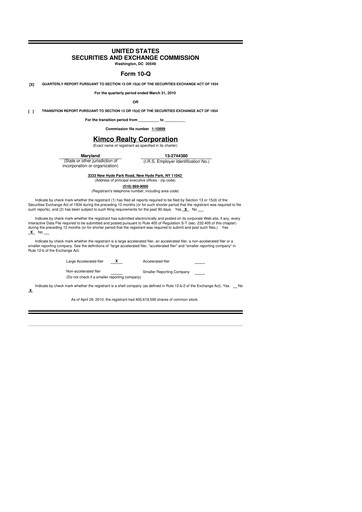 Thumbnail Kimco Realty
 10-Q Quarterly Report FY2010 