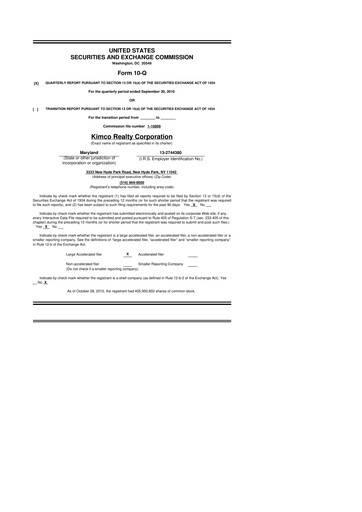 Thumbnail Kimco Realty
 10-Q Quarterly Report FY2010 