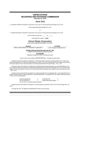 Thumbnail Kimco Realty
 10-Q Quarterly Report FY2011 