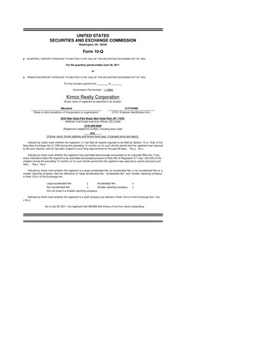 Thumbnail Kimco Realty
 10-Q Quarterly Report FY2011 