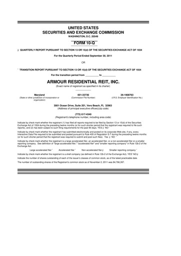 Vorschaubild ARMOUR Residential REIT 10-Q Quartalsbericht 2011 