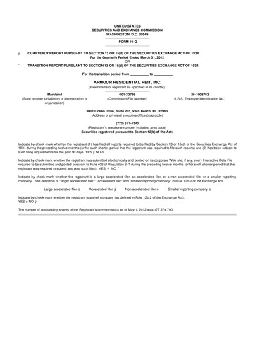 Vorschaubild ARMOUR Residential REIT 10-Q Quartalsbericht 2012 