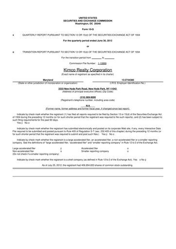 Thumbnail Kimco Realty
 10-Q Quarterly Report FY2012 