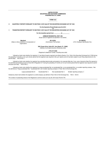 Vorschaubild ARMOUR Residential REIT 10-Q Quartalsbericht 2013 