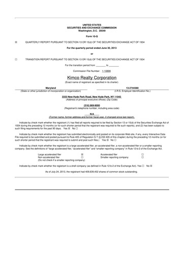 Thumbnail Kimco Realty
 10-Q Quarterly Report FY2013 