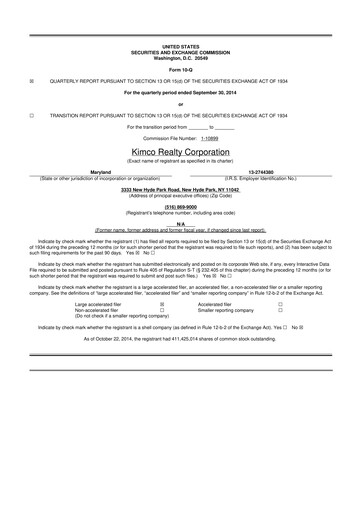 Thumbnail Kimco Realty
 10-Q Quarterly Report FY2014 